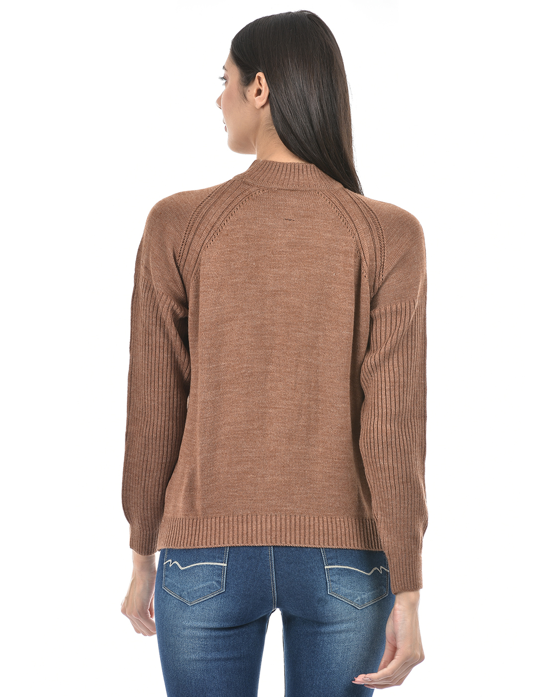 Numero Uno Women Self Design Brown Sweater